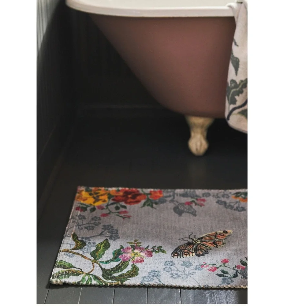 Anthropologie Nathalie Lete Bath Mat Marais Butterfly Blue Floral Bathroom Rug